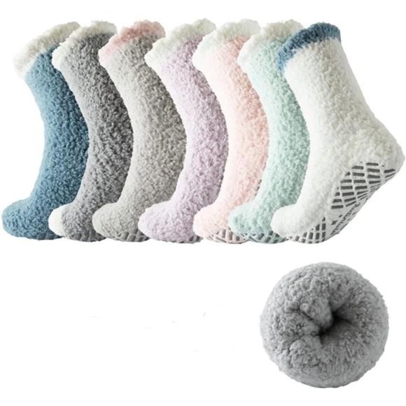 Fuzzy Socks for Women with Grips,Warm Fuzzy Socks Sleep Cozy socks Winter Soft - Picture 1 of 7